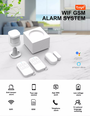Glomarket Smart Tuya WIFI + GSM Sistema di allarme per la sicurezza domestica Sistema di allarme antifurto per la casa intelligente Sistema di rilevamento del fumo antincendio