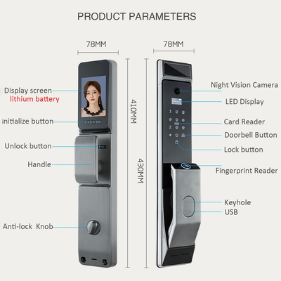 Glomarket Tuya Wifi Riconoscimento facciale Smart Door Lock With Camera