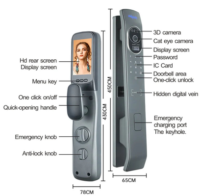 Glomarket Tuya Smart Door Lock Riconoscimento facciale 3D Serrature automatiche con telecamera Smart Biometric Security Door Lock