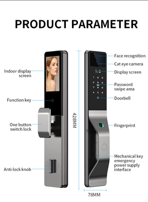 Glomarket Leggio di alluminio Automatico Tuya Smart Door Lock Riconoscimento facciale 3D Video Intercom Digitale Dichiarazione digitale