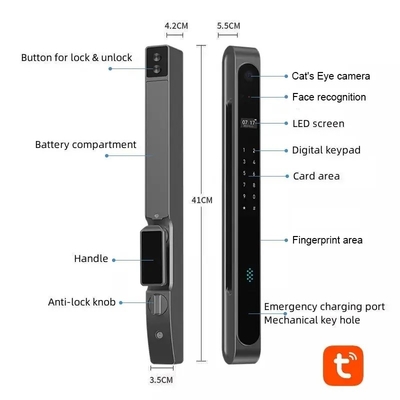 Glomarket Indoor Waterproof Ip68 Digital Electronic Tuya Smart Locks Fingerprint Aluminum Steel Sliding Glass Door Lock