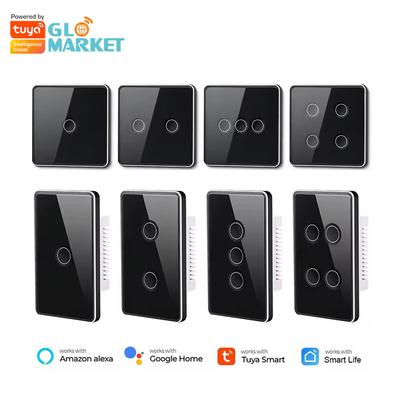 Glomarket Tuya Zigbee/wifi EU vetro temperato bottone concavo touch switch 1/2/3/4 Gang Wifi Wall Switch funziona con Google Alexa