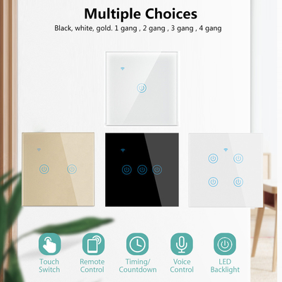 Glomarket UE 1/2/3/4 Gang Tuya Smart Switch Light Alexa Controllo vocale Touch Glass Wall Wireless Wi-Fi Switch elettrico