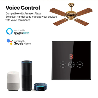Glomarket Tuya Smart Wi-Fi Ceiling Fan Switch Eu Standard Glass Touch Wall App Controllo remoto Commutatore di velocità elettrico del ventilatore