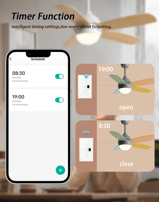 Glomarket Tuya Smart Wi-Fi Ceiling Fan Switch Eu Standard Glass Touch Wall App Controllo remoto Commutatore di velocità elettrico del ventilatore