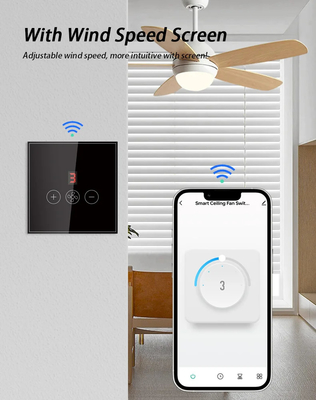 Glomarket Tuya Smart Wi-Fi Ceiling Fan Switch Eu Standard Glass Touch Wall App Controllo remoto Commutatore di velocità elettrico del ventilatore