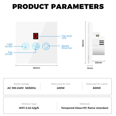 Glomarket Tuya Wifi Fan Light Switch Touch 3 in 1 Switch 5 velocità regolazione soffitto Fan Switch For Alexa Google Home
