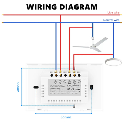 Glomarket Tuya Wifi Fan Light Switch Touch 3 in 1 Switch 5 velocità regolazione soffitto Fan Switch For Alexa Google Home