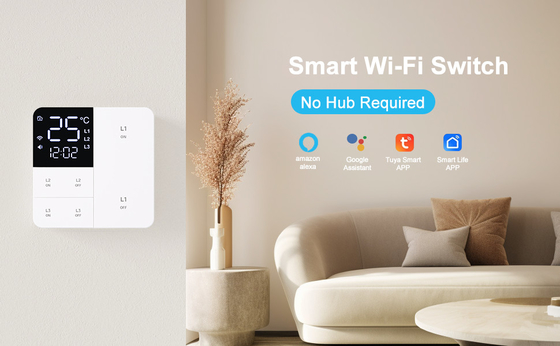 Glomarket Tuya Wifi Smart Wall Light Switch 1/2/3 Gang Support Voice/app/touch Control con schermo di visualizzazione della temperatura
