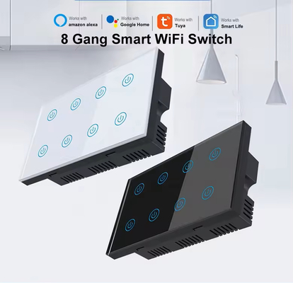 Glomarket Smart Home 8 Gang Wall Switch US Standard Tuya Voice APP Remote Control Wireless Switch per la luce a contatto con il muro