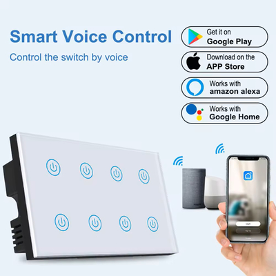 Glomarket Smart Home 8 Gang Wall Switch US Standard Tuya Voice APP Remote Control Wireless Switch per la luce a contatto con il muro