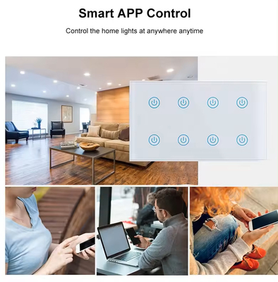 Glomarket Smart Home 8 Gang Wall Switch US Standard Tuya Voice APP Remote Control Wireless Switch per la luce a contatto con il muro