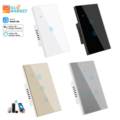 Glomarket Nuovi prodotti di design Tuya Smart Wifi Switch Us Standard Glass Touch Panel Light Switch Support App Remote Control