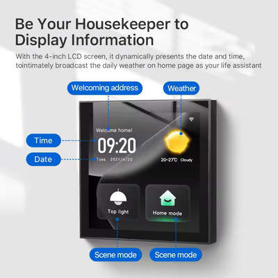 Glomarket Smart Home Control Panel Touch Screen 4 pollici Wi-Fi multifunzionale per la musica di fondo Tuya Zigbee Gateway